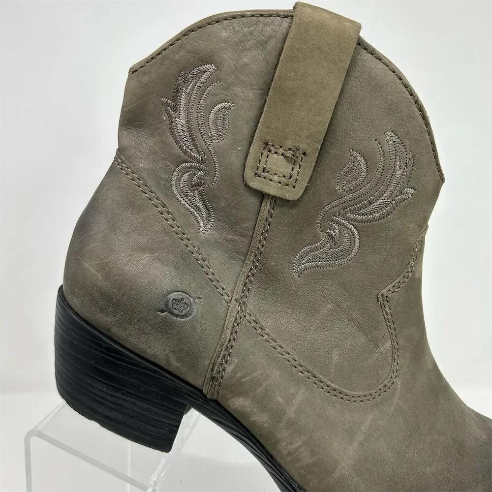 Born Women's Riven Western Ankle Boots Gray Leather Size 10 Embroidered Quality - Picture 3 of 14